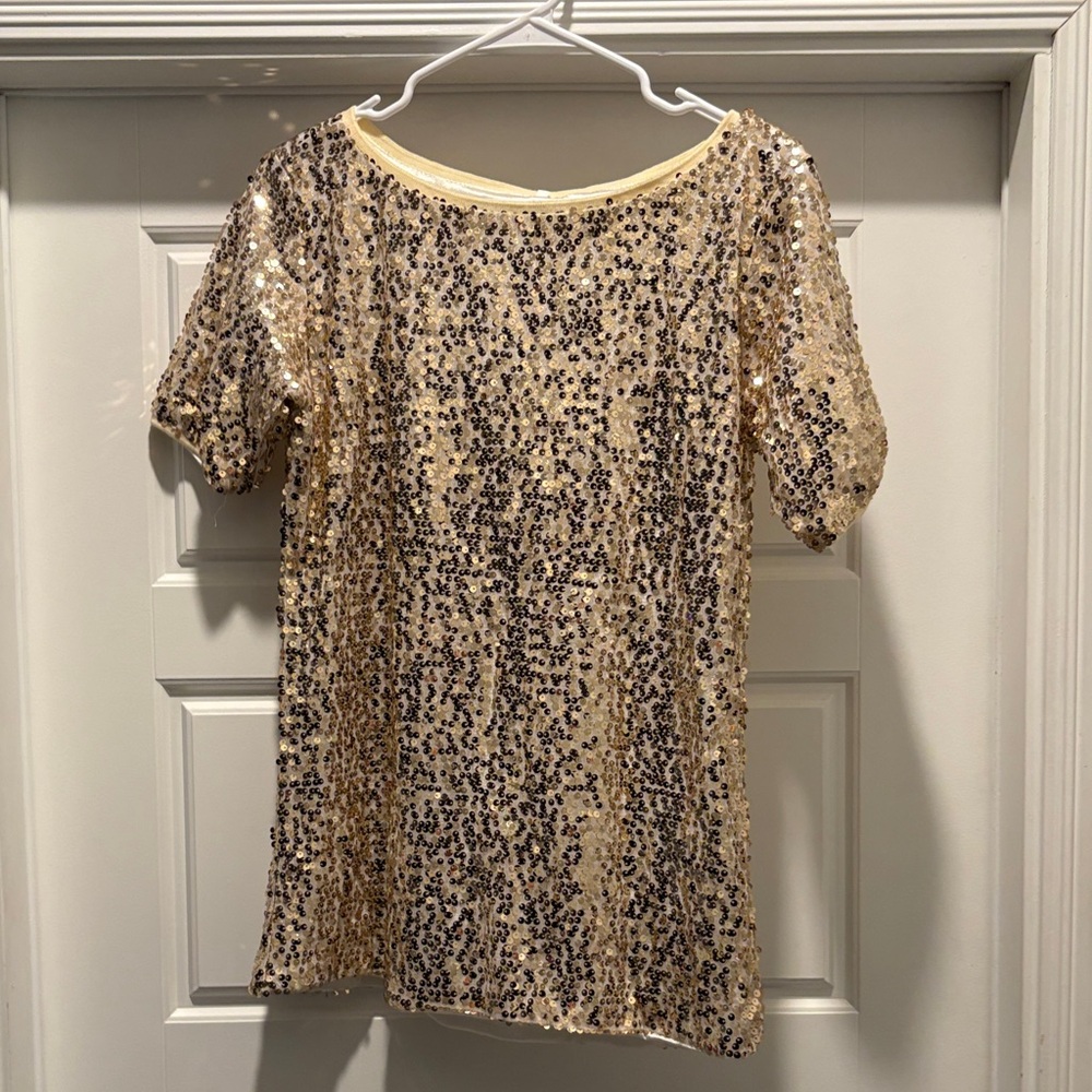 Gold Sequin Short Sleeve Top